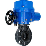Butterfly valves Elephant WBV4242E-2W-Fb-ISO, body material - UPVC, disc material - UPVC, seal - EPDM, with quarter-turn actuator QT-N-M-O2-380VAC-U1, torque clutch and handwheel