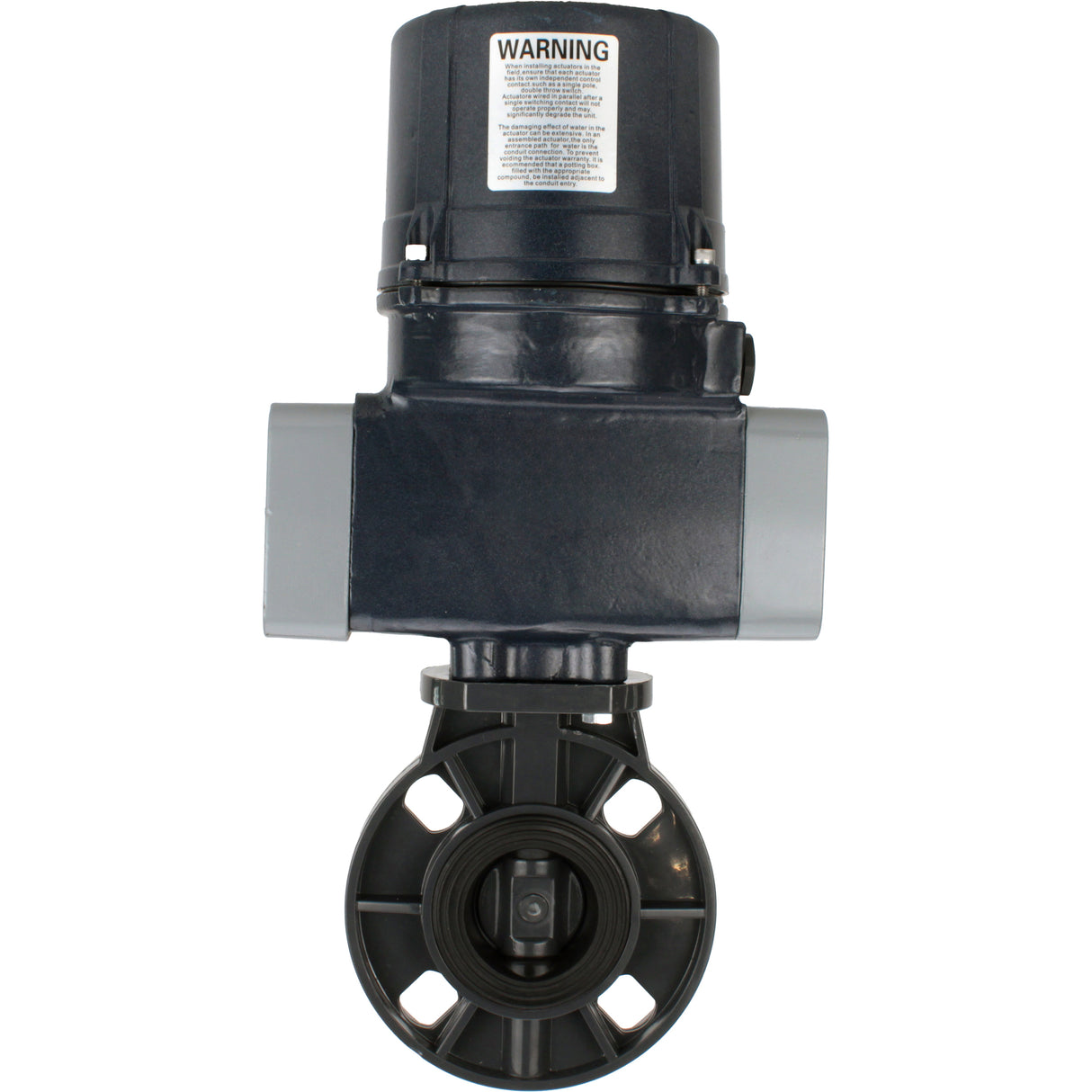Butterfly valves Elephant WBV4242E-2W-Fb-ISO, body material - UPVC, disc material - UPVC, seal - EPDM, with quarter-turn actuator QTSA-N-EM-O0-220VAC, spring return
