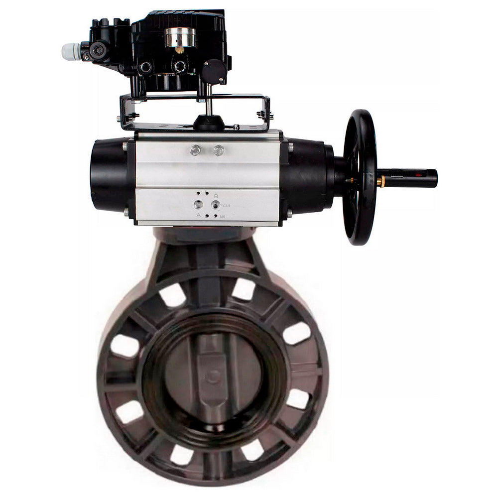 Butterfly valves Elephant WBV4242E-2W-Fb-ISO, body material - UPVC, disc material - UPVC, seal - EPDM, with pneumatic actuator double action PA-DA-105-1 and electro-pneumatic rotary positioner YT-1000RSN without feedback