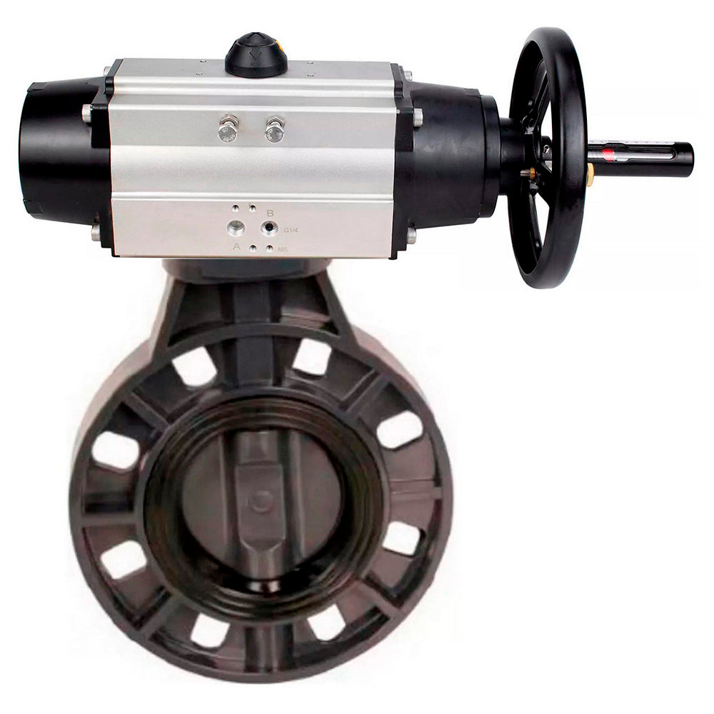 Butterfly valves Elephant WBV4242E-2W-Fb-ISO, body material - UPVC, disc material - UPVC, seal - EPDM, with pneumatic actuator double action PA-DA-105-1