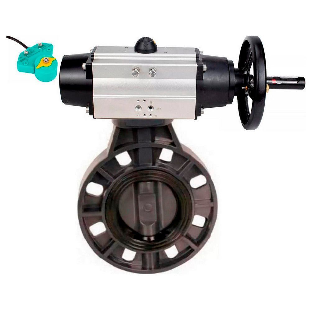 Butterfly valves Elephant WBV4242E-2W-Fb-ISO, body material - UPVC, disc material - UPVC, seal - EPDM, with pneumatic actuator double action PA-DA-105-1 and magnetic switch ALS200D