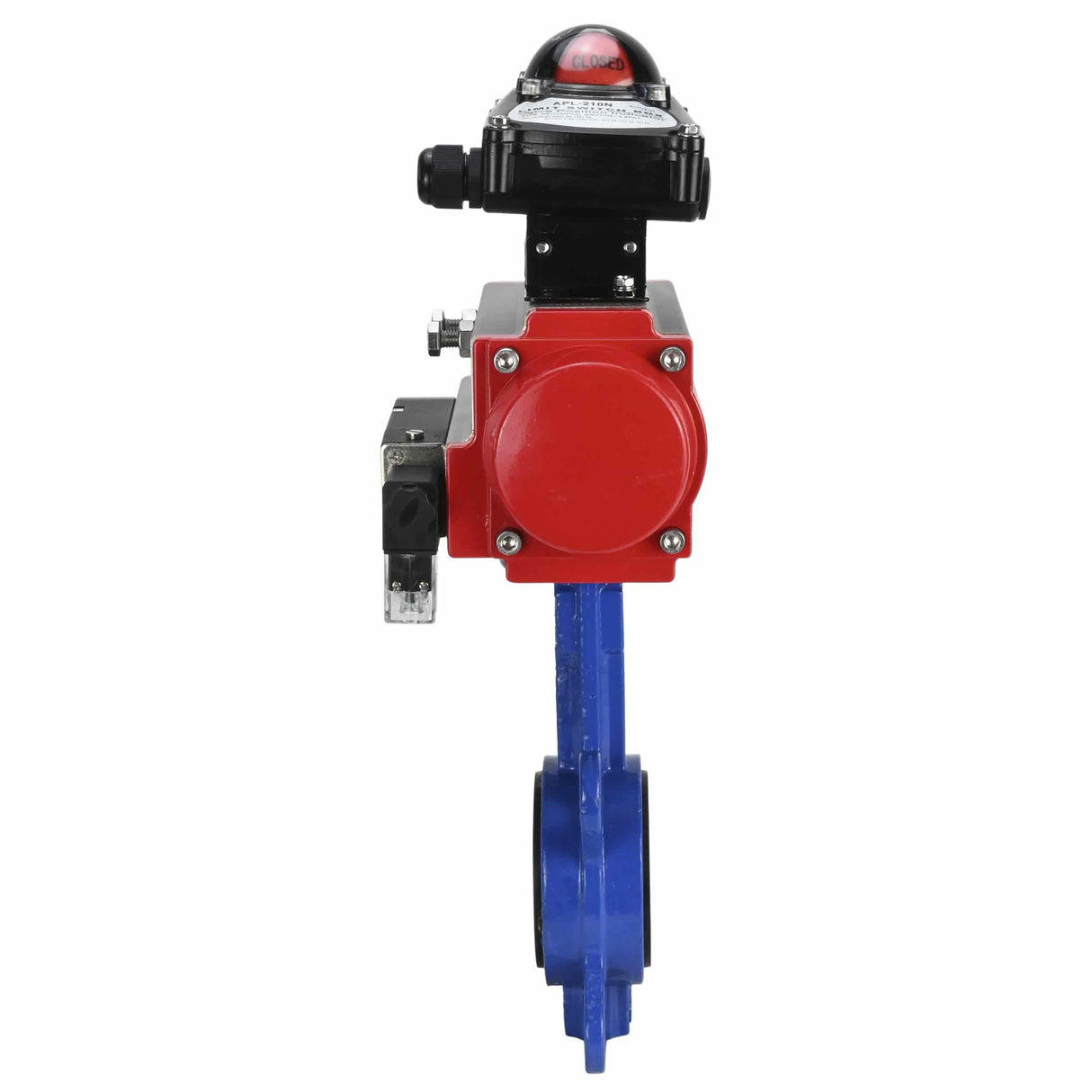 Wasser-Drosselklappe Elephant WBV1332N-2W-Fb-H Gehäusematerial - Gusseisen GGG50, Scheibenmaterial - Edelstahl 316L, Dichtung - NBR mit pneumatischem Antrieb DA, pneumatischem Verteiler 4M310-08 220V und Endschalterblock APL-210N