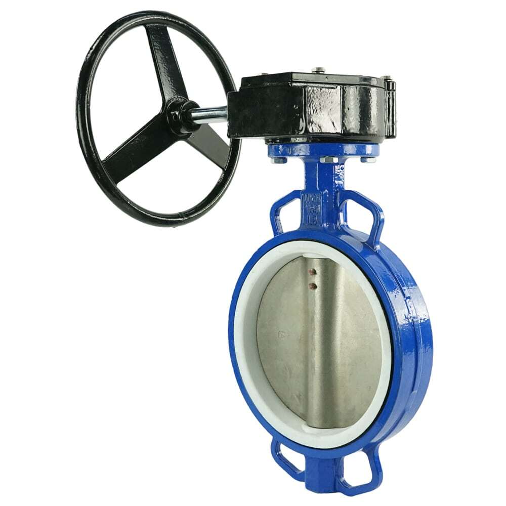 Wasser-Schmetterlingsventil Elephant WCB-316L-PTFE-RDN, Gehäusematerial - Kohlenstoffstahl WCB, Scheibenmaterial - Edelstahl AISI 316L, Dichtung - PTFE, getriebegetrieben