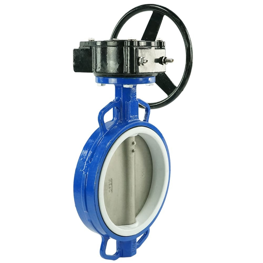 Wasser-Schmetterlingsventil Elephant WCB-316L-PTFE-RDN, Gehäusematerial - Kohlenstoffstahl WCB, Scheibenmaterial - Edelstahl AISI 316L, Dichtung - PTFE, getriebegetrieben