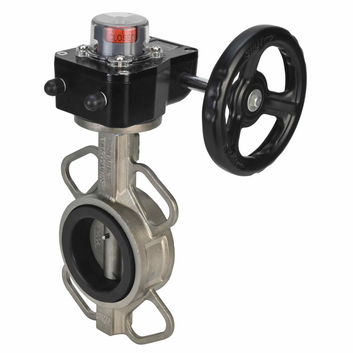 Wasser-Schmetterlingsventil Elephant 316L-316L-VITON Gehäusematerial - Edelstahl AISI 316L, Scheibenmaterial - Edelstahl AISI 316L, Dichtung - Viton mit Getriebe Elephant HGB, mit Positionsanzeige