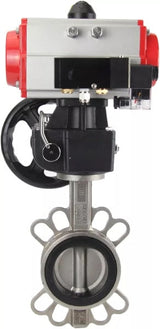 Wasser-Schmetterlingsventil Elephant WBV3232V-2W-Fb-H, Gehäusematerial - Edelstahl AISI 316L, Scheibenmaterial - Edelstahl AISI 316L, Dichtung - Viton, mit pneumatischem Doppelwirkungsantrieb PA-DA, 4V320-08 220V, Handrad MON