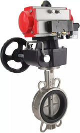 Wasser-Schmetterlingsventil Elephant WBV3232V-2W-Fb-H, Gehäusematerial - Edelstahl AISI 316L, Scheibenmaterial - Edelstahl AISI 316L, Dichtung - Viton, mit pneumatischem Doppelwirkungsantrieb PA-DA, 4V320-08 220V, Handrad MON
