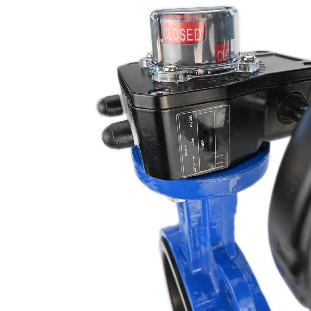 Wasser-Schmetterlingsventil Elephant GG25-316L-NBR Gehäusematerial - Gusseisen GG25, Scheibenmaterial - Edelstahl 316L, Dichtung - NBR mit Getriebe Elephant HGBF, mit Positionsanzeige und Rückmeldesensor