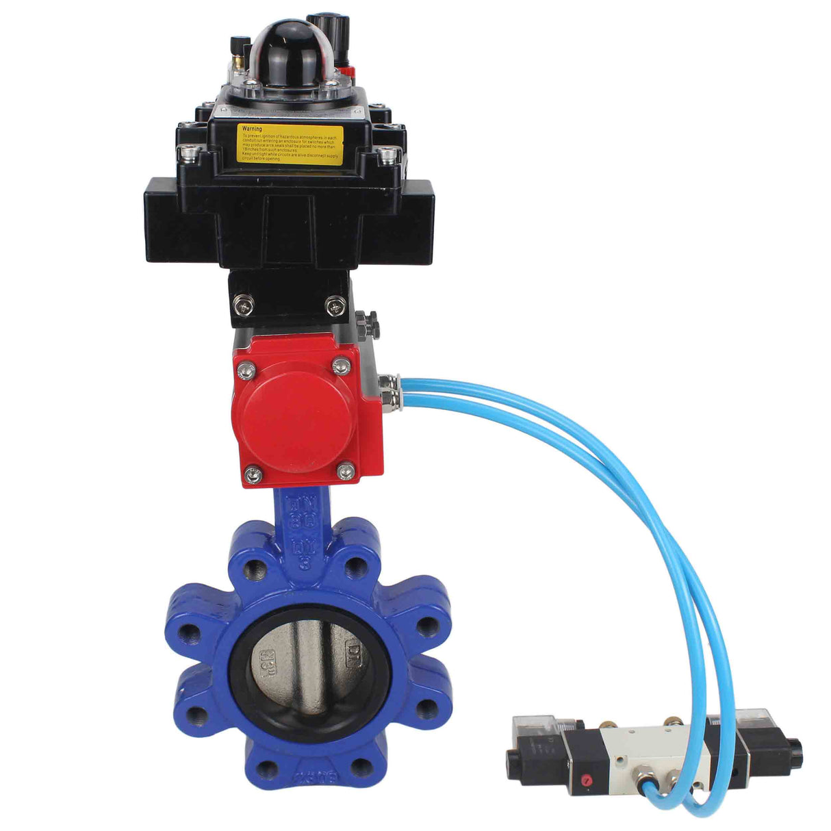 Wasser-Schmetterlingsventil Elephant WBV1616N-2W-Fb-H, Gehäusematerial - Gusseisen QT450, Scheibenmaterial - Gusseisen QT450, Dichtung - NBR, pneumatischer Antrieb PA-SA mit Rückstellfedern, 4V320-10 220V, LSU APL-410N EX, ATU AFC2000