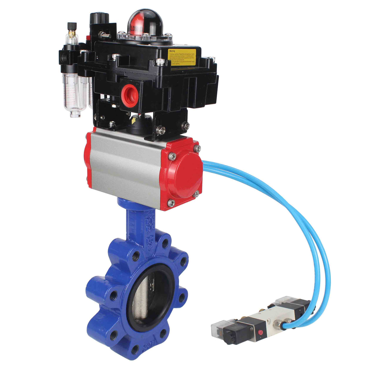 Wasser-Schmetterlingsventil Elephant WBV1616E-2W-Fb-H, Gehäusematerial - Gusseisen QT450, Scheibenmaterial - Gusseisen QT450, Dichtung - EPDM, pneumatischer Antrieb PA-DA Doppelwirkung, 4V320-10 220V, LSU APL-410N EX, ATU AFC2000