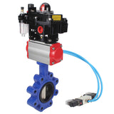 Wasser-Schmetterlingsventil Elephant WBV1616E-2W-Fb-H, Gehäusematerial - Gusseisen QT450, Scheibenmaterial - Gusseisen QT450, Dichtung - EPDM, pneumatischer Antrieb PA-DA Doppelwirkung, 4V320-10 220V, LSU APL-410N EX, ATU AFC2000
