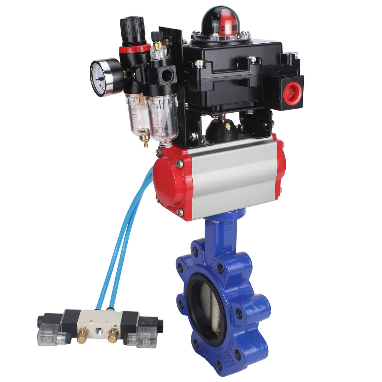 Wasser-Schmetterlingsventil Elephant WBV1616N-2W-Fb-H, Gehäusematerial - Gusseisen QT450, Scheibenmaterial - Gusseisen QT450, Dichtung - NBR, pneumatischer Antrieb PA-DA Doppelwirkung, 4V320-08 220V, LSU APL-410N EX, ATU AFC2000