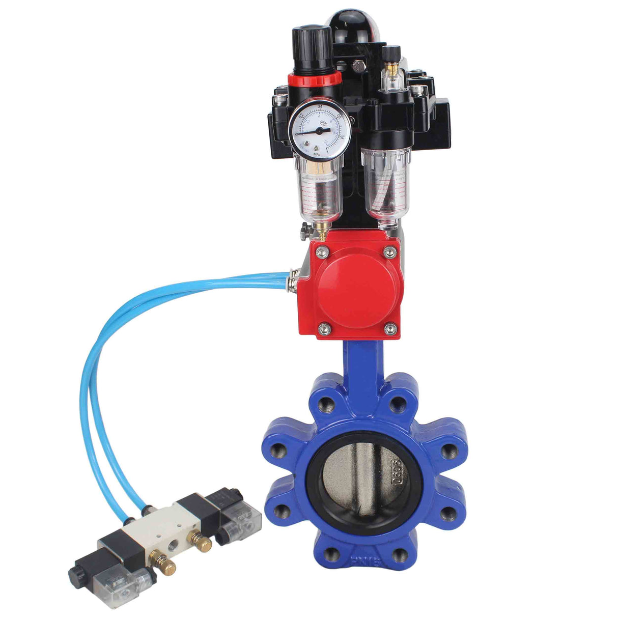 Wasser-Schmetterlingsventil Elephant WBV1616E-2W-Fb-H, Gehäusematerial - Gusseisen QT450, Scheibenmaterial - Gusseisen QT450, Dichtung - EPDM, pneumatischer Antrieb PA-DA Doppelwirkung, 4V320-10 220V, LSU APL-410N EX, ATU AFC2000