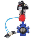 Wasser-Schmetterlingsventil Elephant WBV1616E-2W-Fb-H, Gehäusematerial - Gusseisen QT450, Scheibenmaterial - Gusseisen QT450, Dichtung - EPDM, pneumatischer Antrieb PA-DA Doppelwirkung, 4V320-10 220V, LSU APL-410N EX, ATU AFC2000