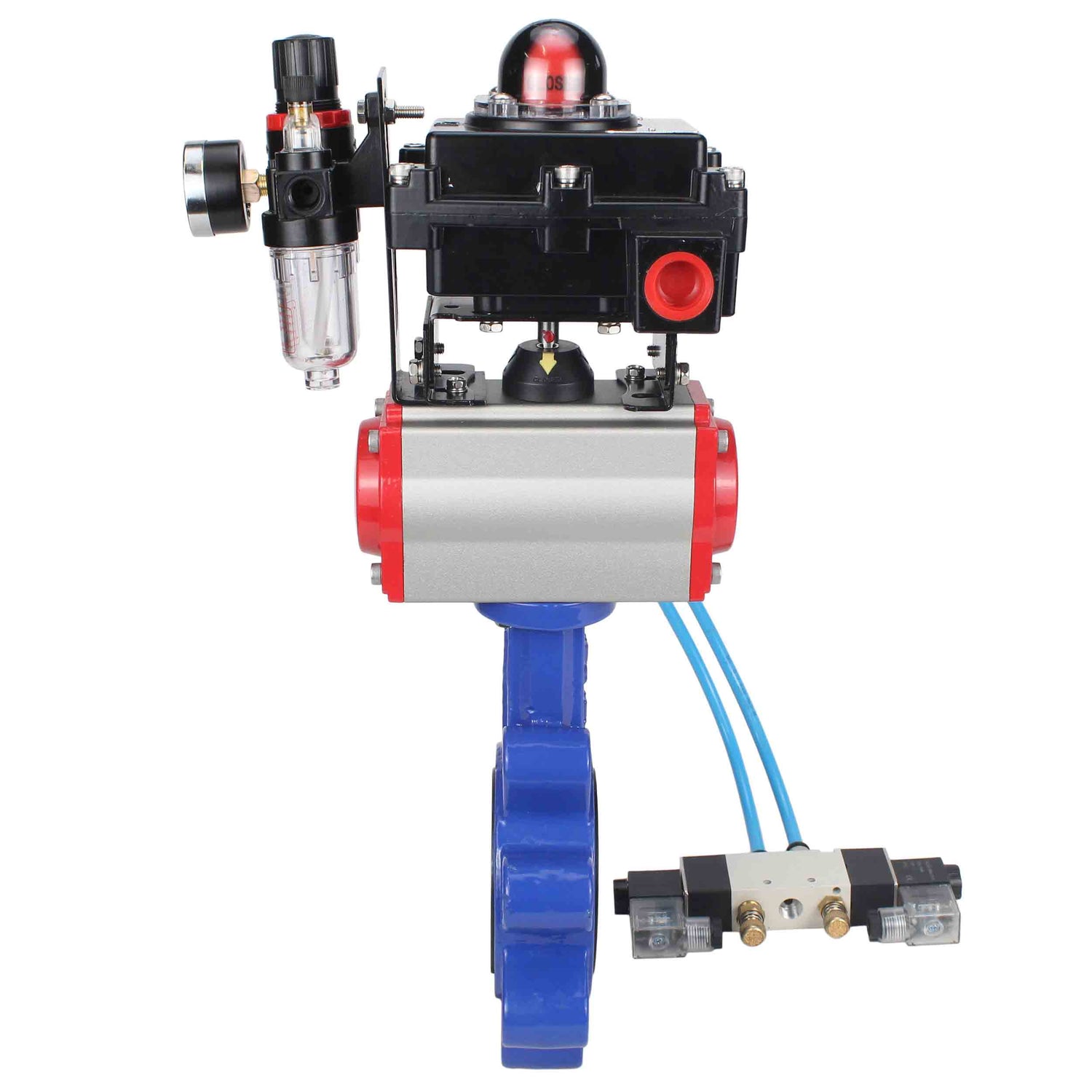 Wasser-Schmetterlingsventil Elephant WBV1616E-2W-Fb-H, Gehäusematerial - Gusseisen QT450, Scheibenmaterial - Gusseisen QT450, Dichtung - EPDM, pneumatischer Antrieb PA-DA Doppelwirkung, 4V320-10 220V, LSU APL-410N EX, ATU AFC2000