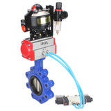 Wasser-Schmetterlingsventil Elephant WBV1616N-2W-Fb-H, Gehäusematerial - Gusseisen QT450, Scheibenmaterial - Gusseisen QT450, Dichtung - NBR, pneumatischer Antrieb PA-SA mit Rückstellfedern, 4V320-10 220V, LSU APL-510N EX, ATU AFC2000