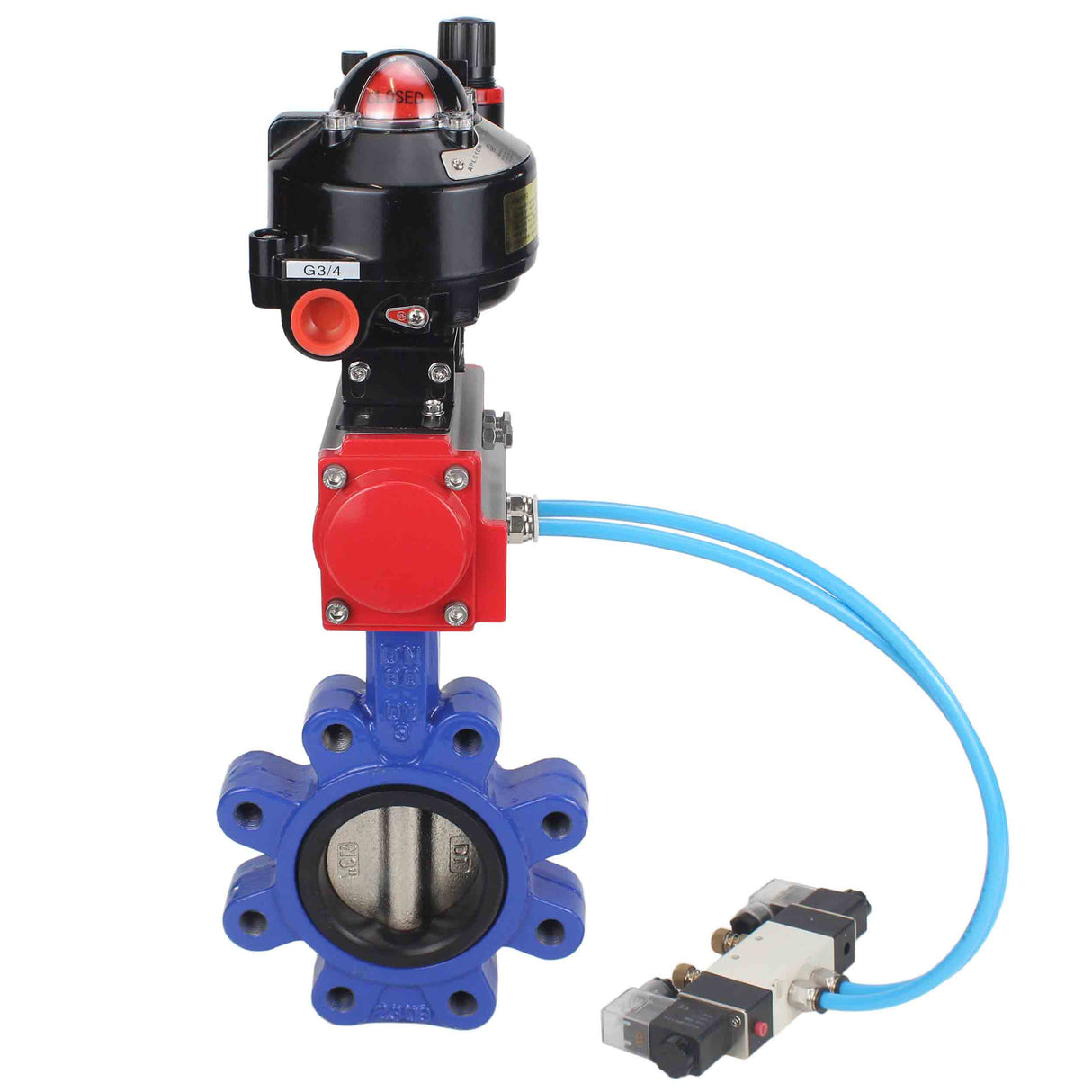 Wasser-Schmetterlingsventil Elephant WBV1616N-2W-Fb-H, Gehäusematerial - Gusseisen QT450, Scheibenmaterial - Gusseisen QT450, Dichtung - NBR, pneumatischer Antrieb PA-DA Doppelwirkung, 4V320-08 220V, LSU APL-510N EX, ATU AFC2000