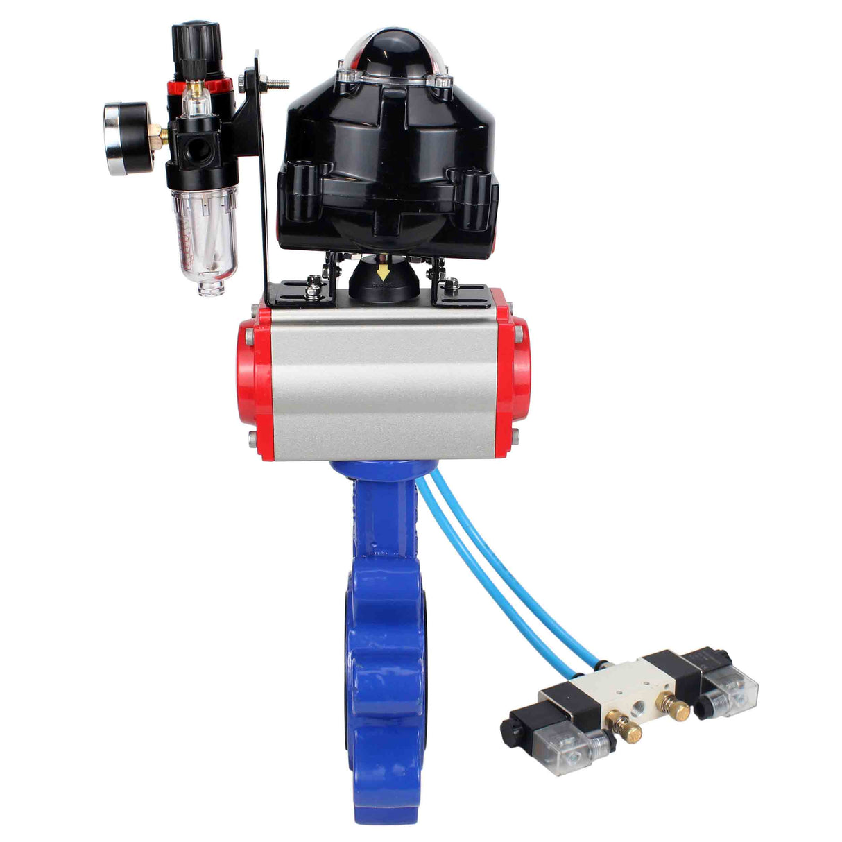 Wasser-Schmetterlingsventil Elephant WBV1616N-2W-Fb-H, Gehäusematerial - Gusseisen QT450, Scheibenmaterial - Gusseisen QT450, Dichtung - NBR, pneumatischer Antrieb PA-DA Doppelwirkung, 4V320-08 220V, LSU APL-510N EX, ATU AFC2000