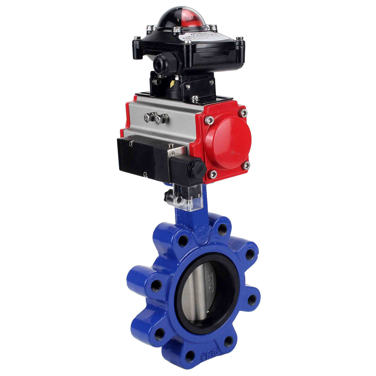 Wasser-Schmetterlingsventil Elephant WBV1631E-2W-Fb-H, Gehäusematerial - Gusseisen QT450, Scheibenmaterial - Edelstahl AISI 304, Dichtung - EPDM, pneumatischer Antrieb PA-SA mit Rückstellfedern, 4M310-08 220V, LSU APL-210N