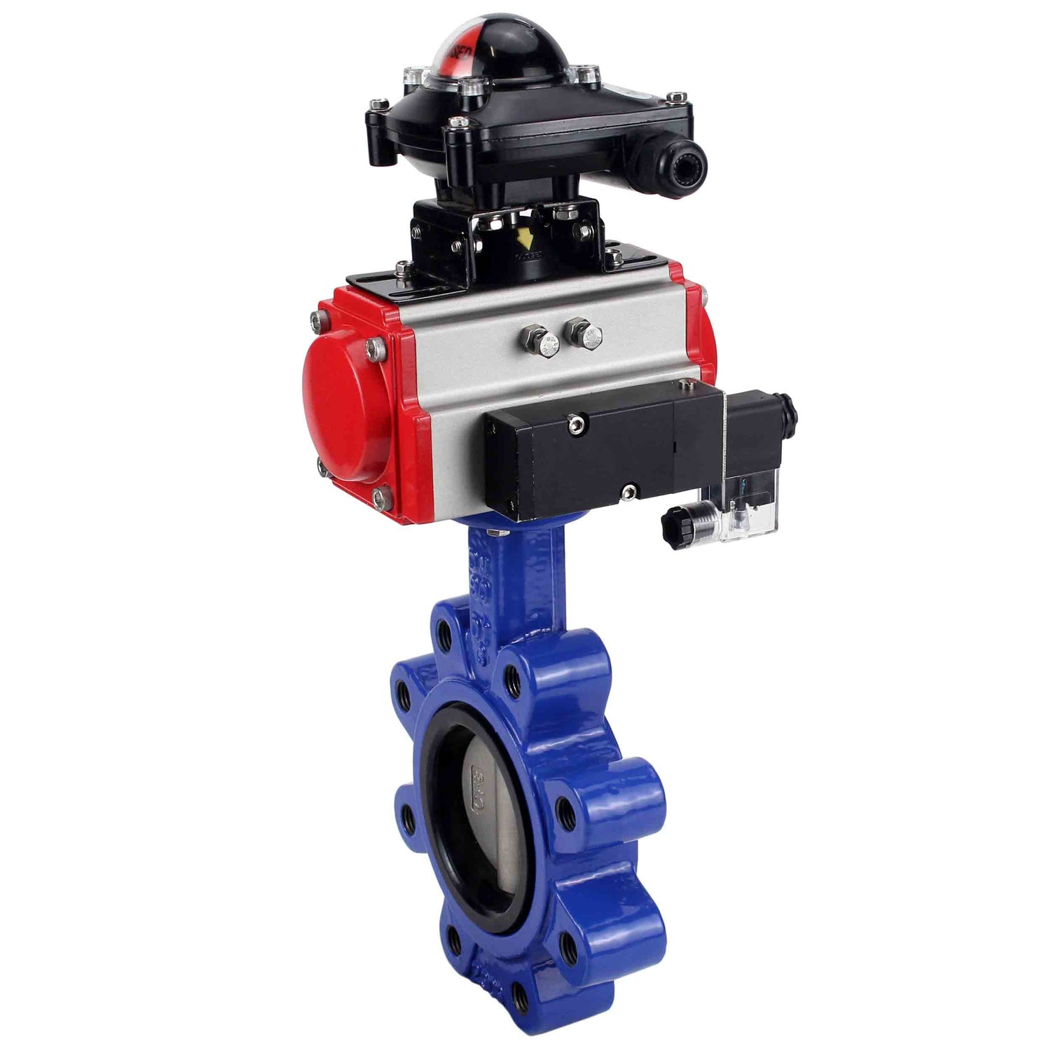 Wasser-Schmetterlingsventil Elephant WBV1631E-2W-Fb-H, Gehäusematerial - Gusseisen QT450, Scheibenmaterial - Edelstahl AISI 304, Dichtung - EPDM, pneumatischer Antrieb PA-SA mit Rückstellfedern, 4M310-08 24V, LSU APL-210N