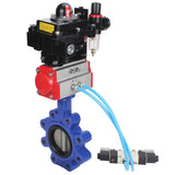 Wasser-Schmetterlingsventil Elephant WBV1631N-2W-Fb-H, Gehäusematerial - Gusseisen QT450, Scheibenmaterial - Edelstahl AISI 304, Dichtung - NBR, pneumatischer Antrieb PA-SA mit Rückstellfedern, 4V320-10 220V, LSU APL-410N EX ATU AFC2000