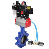 Wasser-Schmetterlingsventil Elephant WBV1631E-2W-Fb-H, Gehäusematerial - Gusseisen QT450, Scheibenmaterial - Edelstahl AISI 304, Dichtung - EPDM, pneumatischer Antrieb PA-SA mit Rückstellfedern, 4V320-10 220V, LSU APL-410N EX, ATU AFC2000