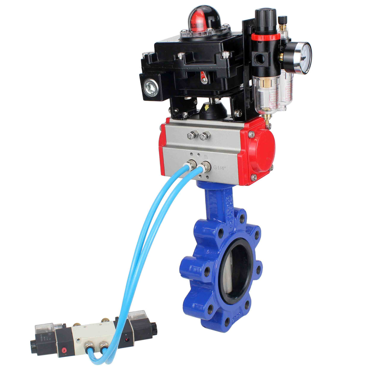 Wasser-Schmetterlingsventil Elephant WBV1631N-2W-Fb-H, Gehäusematerial - Gusseisen QT450, Scheibenmaterial - Edelstahl AISI 304, Dichtung - NBR, pneumatischer Antrieb PA-DA Doppelwirkung, 4V320-10 220V, LSU APL-410N EX, ATU AFC2000