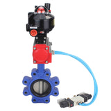 Wasser-Schmetterlingsventil Elephant WBV1631N-2W-Fb-H, Gehäusematerial - Gusseisen QT450, Scheibenmaterial - Edelstahl AISI 304, Dichtung - NBR, pneumatischer Antrieb PA-DA Doppelwirkung, 4V320-08 220V, LSU APL-510N EX, ATU AFC2000