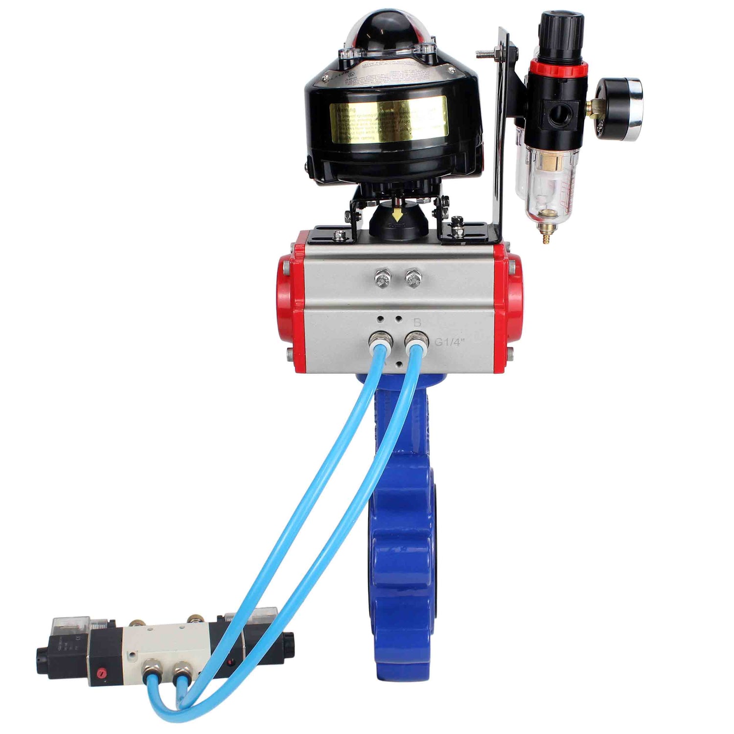 Wasser-Schmetterlingsventil Elephant WBV1631N-2W-Fb-H, Gehäusematerial - Gusseisen QT450, Scheibenmaterial - Edelstahl AISI 304, Dichtung - NBR, pneumatischer Antrieb PA-SA mit Rückstellfedern, 4V320-08 220V, LSU APL-510N EX, ATU AFC2000