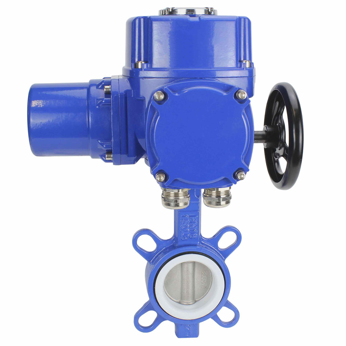 Wasser-Drosselklappe Elephant WCB-316L-PTFE Gehäusematerial - Kohlenstoffstahl WCB, Scheibenmaterial - Edelstahl AISI 316L, Dichtung - PTFE mit elektrischem 1/4-Drehantrieb Elephant QT-W (M) 220V