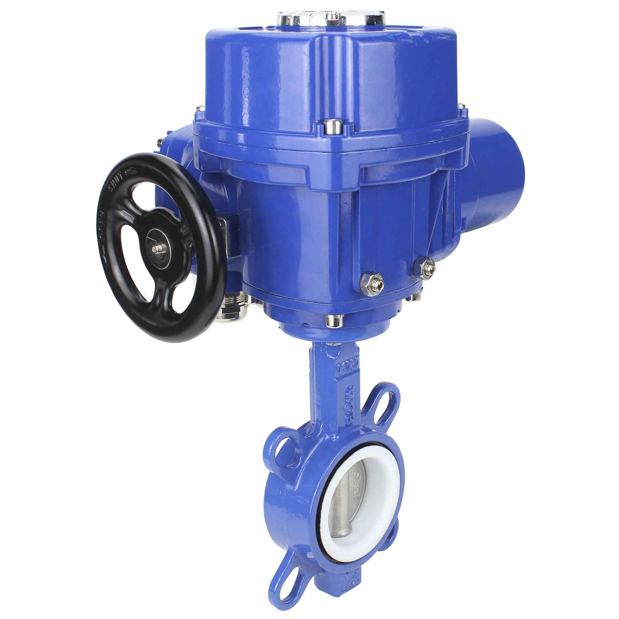 Wasser-Drosselklappe Elephant WCB-316L-PTFE Gehäusematerial - Kohlenstoffstahl WCB, Scheibenmaterial - Edelstahl AISI 316L, Dichtung - PTFE mit elektrischem 1/4-Drehantrieb Elephant QT-W (M) 220V