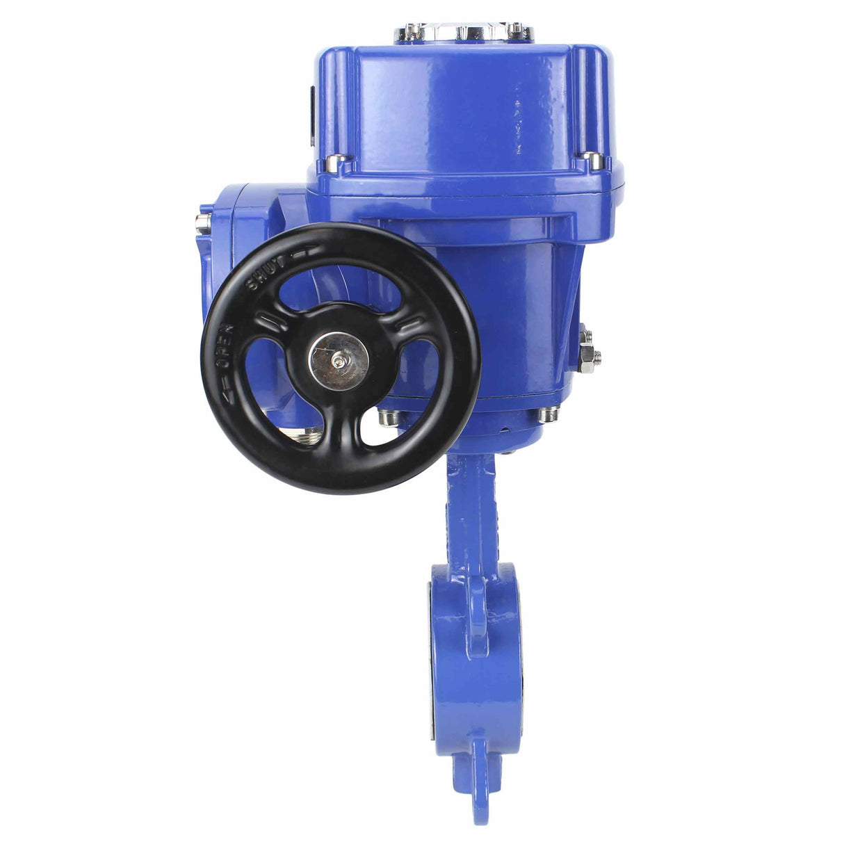 Wasser-Drosselklappe Elephant WCB-316L-PTFE Gehäusematerial - Kohlenstoffstahl WCB, Scheibenmaterial - Edelstahl AISI 316L, Dichtung - PTFE mit elektrischem 1/4-Drehantrieb Elephant QT-W (M) 220V