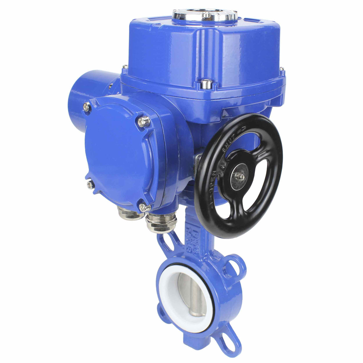 Wasser-Drosselklappe Elephant WCB-316L-PTFE Gehäusematerial - Kohlenstoffstahl WCB, Scheibenmaterial - Edelstahl AISI 316L, Dichtung - PTFE mit elektrischem 1/4-Drehantrieb Elephant QT-W (M) 220V